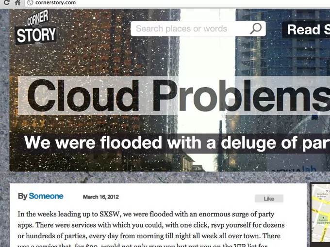 Original Cornerstory story page featuring Cloud Problems